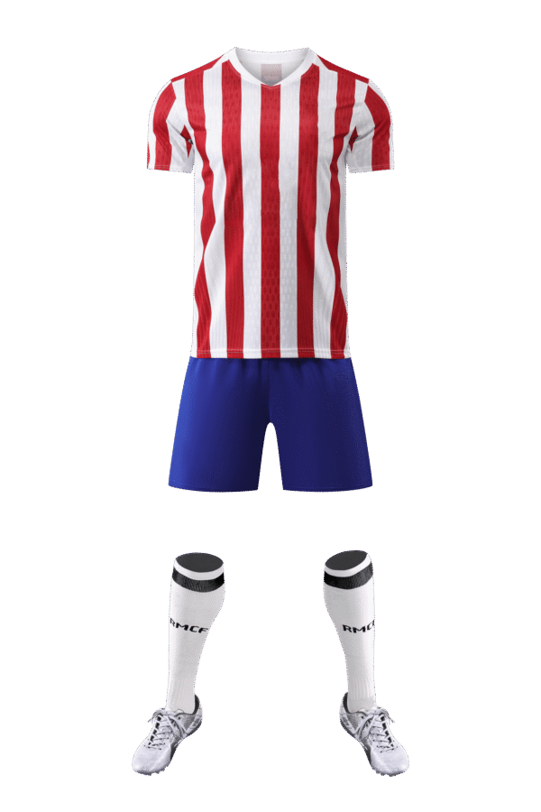 Adult training suit: red and white striped top, blue pants set