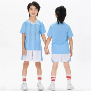 Children's training clothes with blue and white stripes