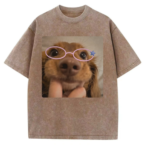 Cute Dog Glasses Washed T-shirt - Image 4