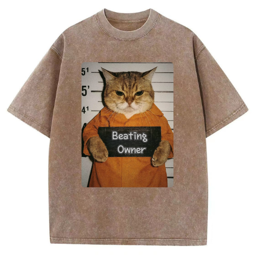 Beatimg Owner Cat Washed T-shirt - Image 3