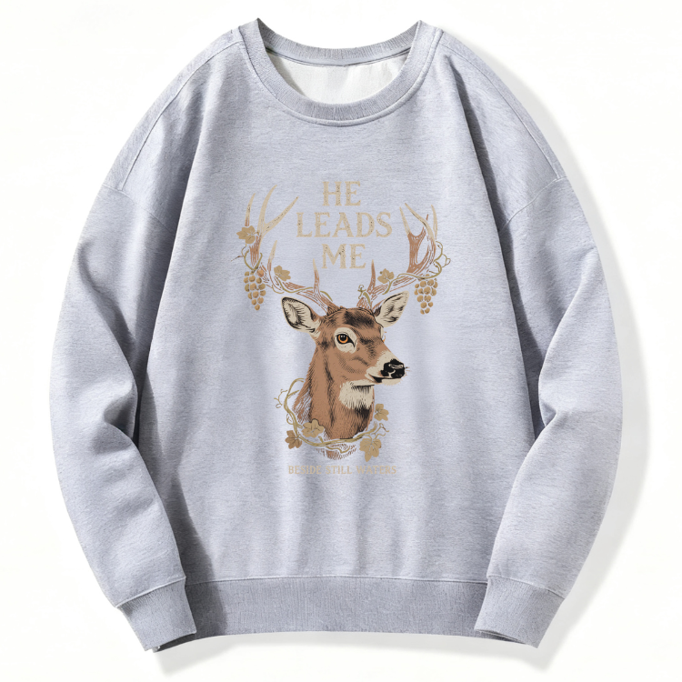 He Leads Me Deer Sweatshirt - Image 5
