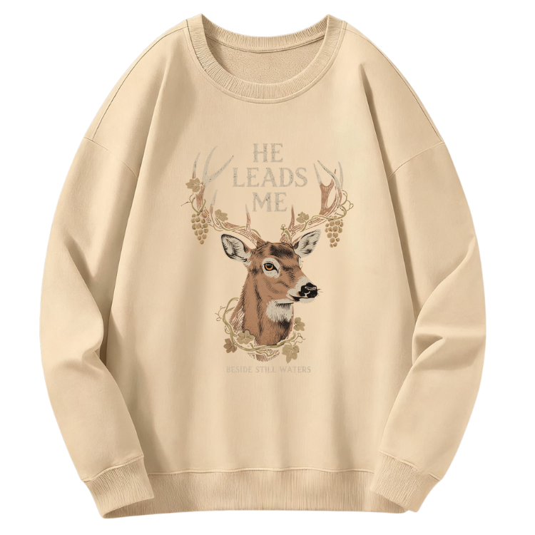 He Leads Me Deer Sweatshirt - Image 4