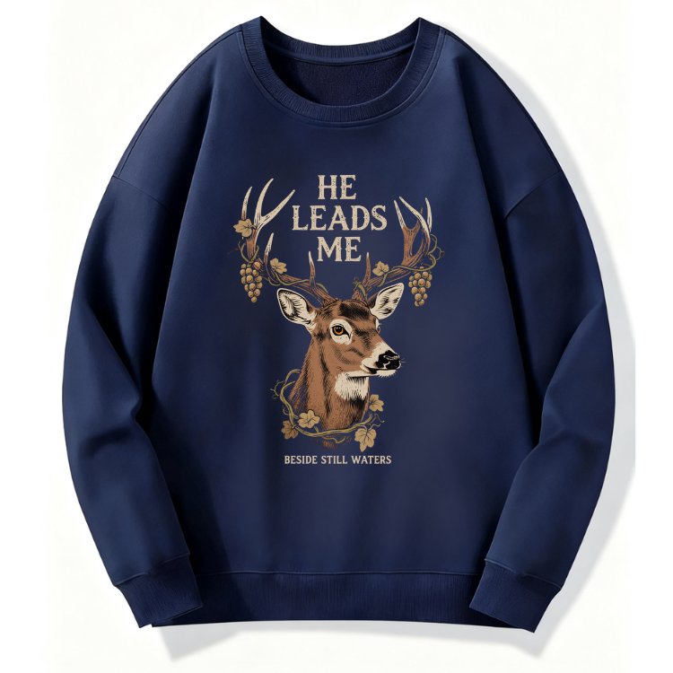 He Leads Me Deer Sweatshirt - Image 3