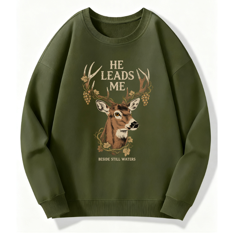 He Leads Me Deer Sweatshirt - Image 2