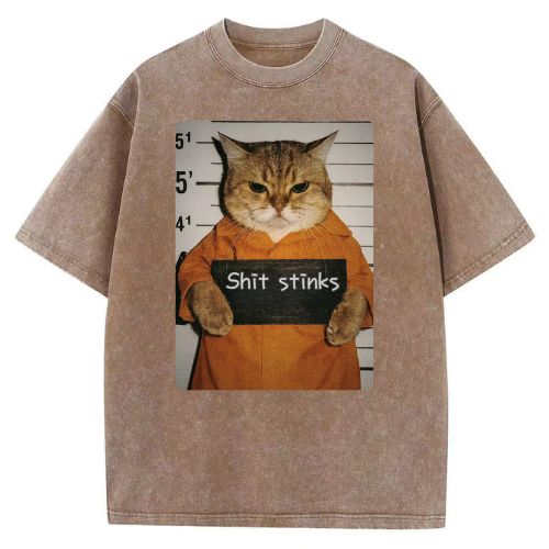 Shit Stinks Cat Washed T-shirt - Image 3