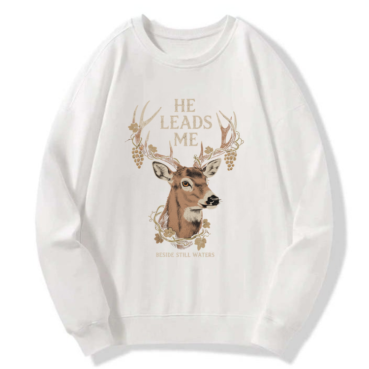 He Leads Me Deer Sweatshirt - Image 6