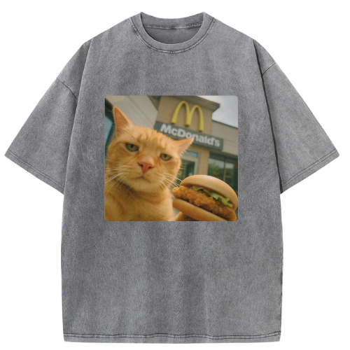 Fast Food Cat Washed T-shirt - Image 2