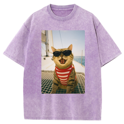Sailor Cat Washed T-shirt - Image 5